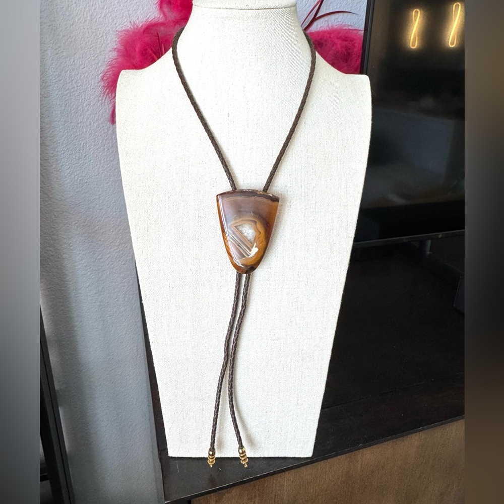 Artisan Glass Pendant Bolo Tie Necklace